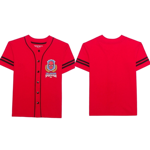 Spiderman #62 Button Up Baseball Jersey/Short Set Boys Large NWT - Picture 3 of 10
